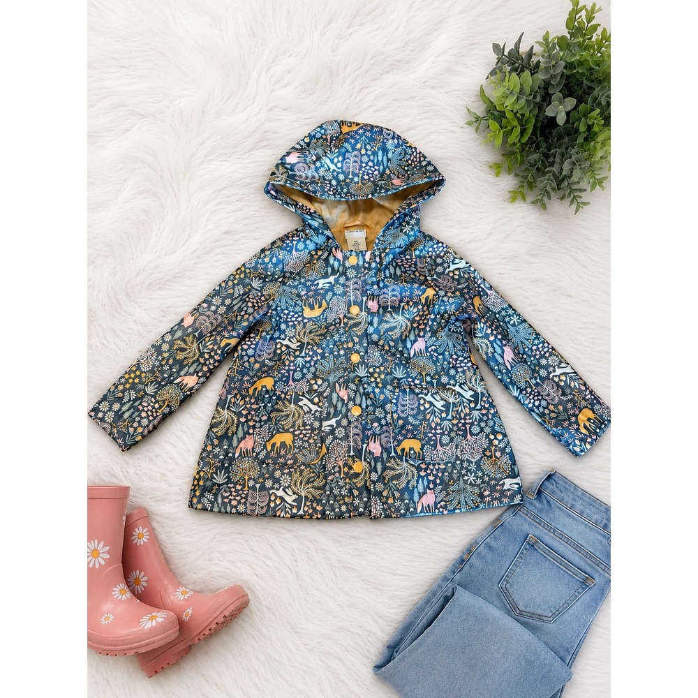 Rachel Zoe Kids 3T Woodland Animal Print Hooded Raincoat Blue